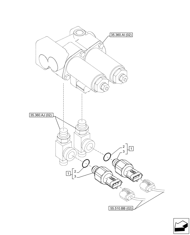 Схема запчастей Case CX350D LC - (55.425.AT[02]) - VAR - 461869 - PRESSURE, SENSOR, HAMMER CIRCUIT, SHEARS, HIGH FLOW, W/ ELECTRICAL PROPORTIONAL CONTROL (55) - ELECTRICAL SYSTEMS