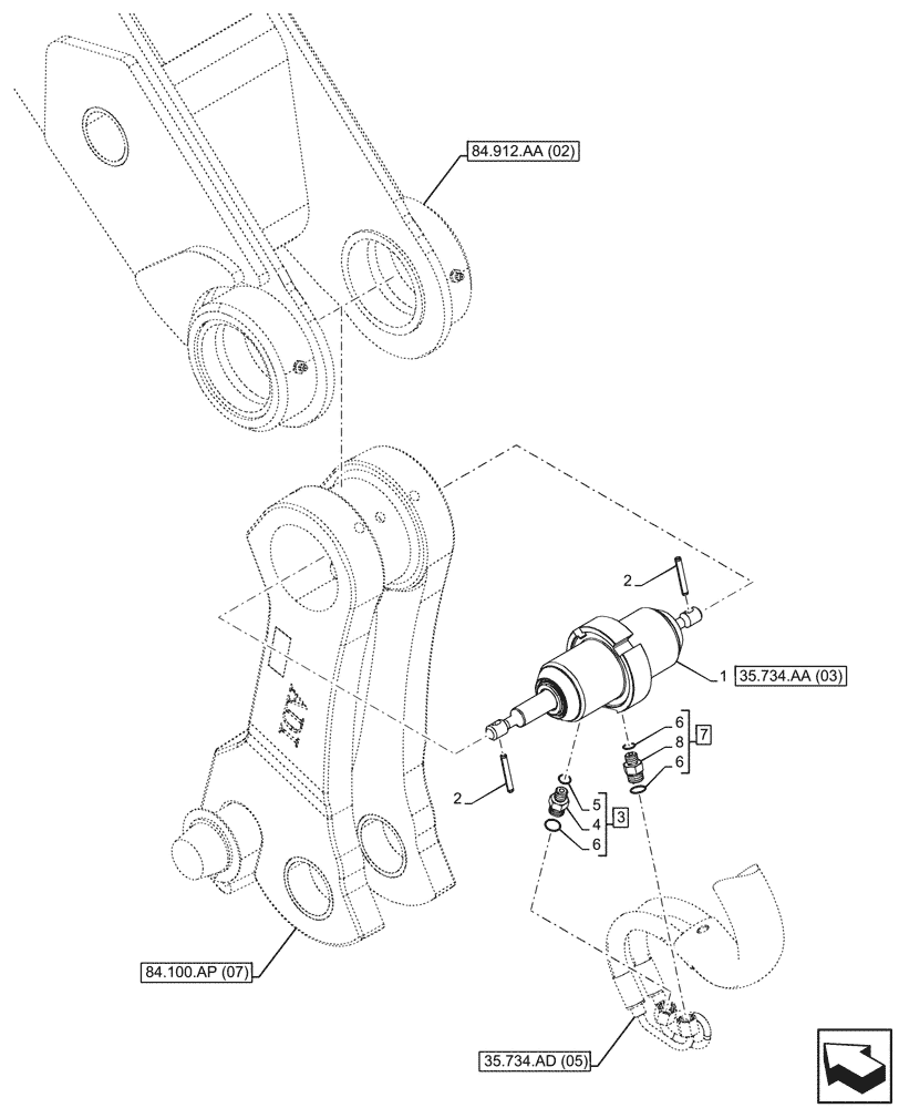 Схема запчастей Case 580SN - (35.734.AA[02]) - VAR - 442017 - QUICK COUPLER, CYLINDER, COMPONENTS (35) - HYDRAULIC SYSTEMS