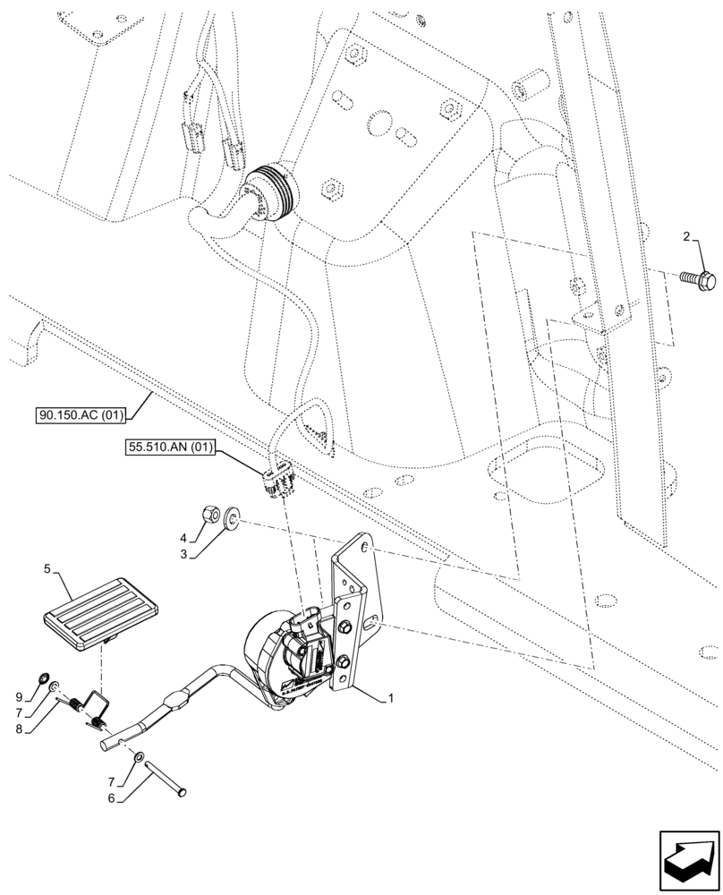 Схема запчастей Case 580SN WT - (55.525.AK) - FOOT, THROTTLE (55) - ELECTRICAL SYSTEMS