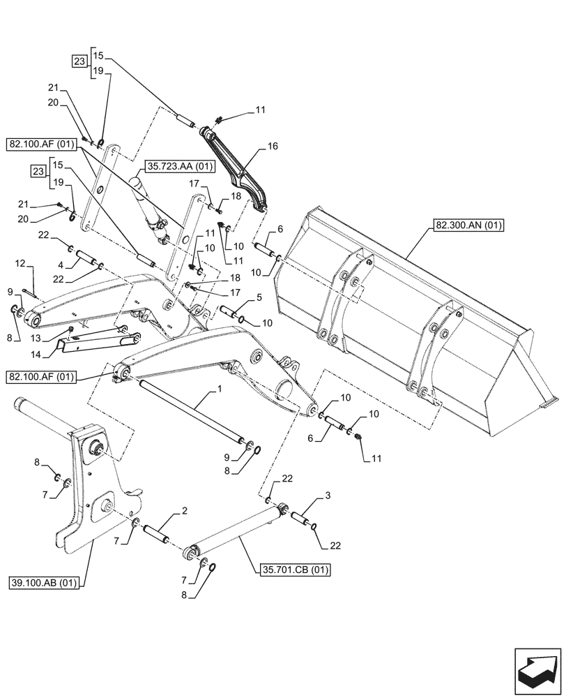 Схема запчастей Case 590SN - (82.100.BG) - ARM, PIVOT, PIN (82) - FRONT LOADER & BUCKET