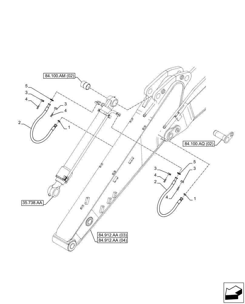 Схема запчастей Case CX350D LC - (35.738.AE[03]) - VAR - 461546, 481243 - BUCKET CYLINDER, LINES (ARM L=2.65M) (35) - HYDRAULIC SYSTEMS