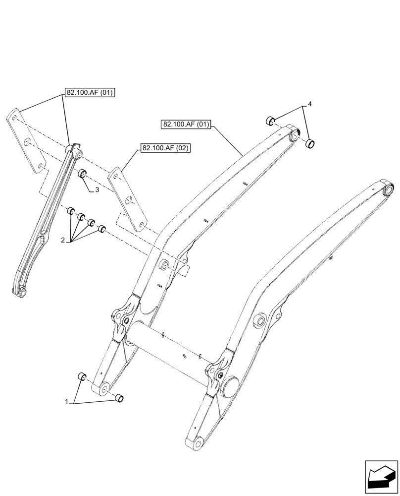 Схема запчастей Case 590SN - (82.100.AA) - ARM, PIVOT, BUSHING (82) - FRONT LOADER & BUCKET