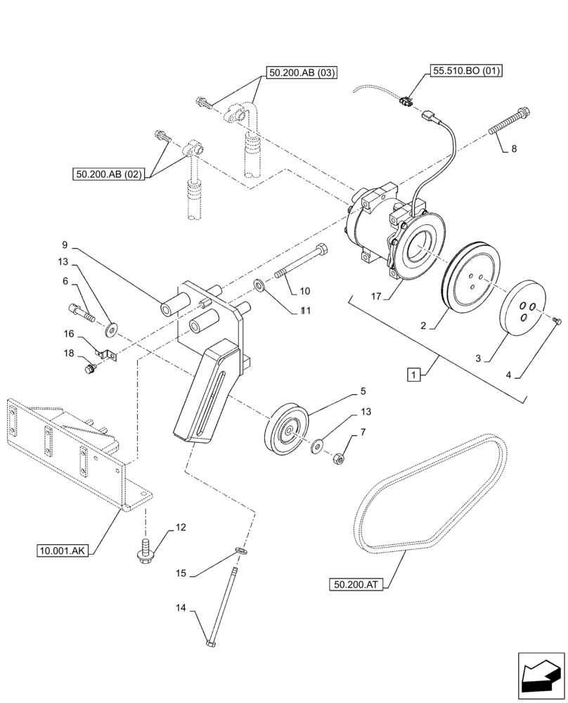 Схема запчастей Case CX350D LC - (50.200.AA) - AIR CONDITIONING, COMPRESSOR (50) - CAB CLIMATE CONTROL