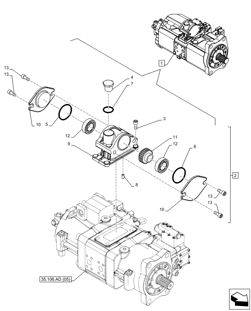 Схема запчастей Case CX300D LC - (35.106.AN) - VAR - 461863 - HYDRAULIC PUMP, PTO, CLAMSHELL BUCKET, ROTATION, W/ELECTRICAL, PROPORTIONAL, CONTROL, COMPONENTS (35) - HYDRAULIC SYSTEMS