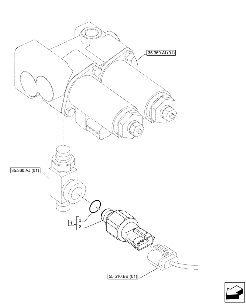 Схема запчастей Case CX350D LC - (55.425.AT[01]) - VAR - 461865 - HAMMER CIRCUIT, PRESSURE SENSOR, W/ ELECTRICAL PROPORTIONAL CONTROL (55) - ELECTRICAL SYSTEMS