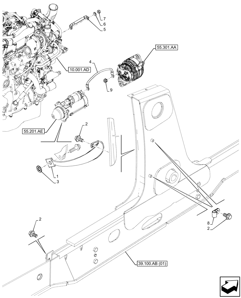 Схема запчастей Case 590SN - (55.100.BE) - GROUND CABLE (55) - ELECTRICAL SYSTEMS