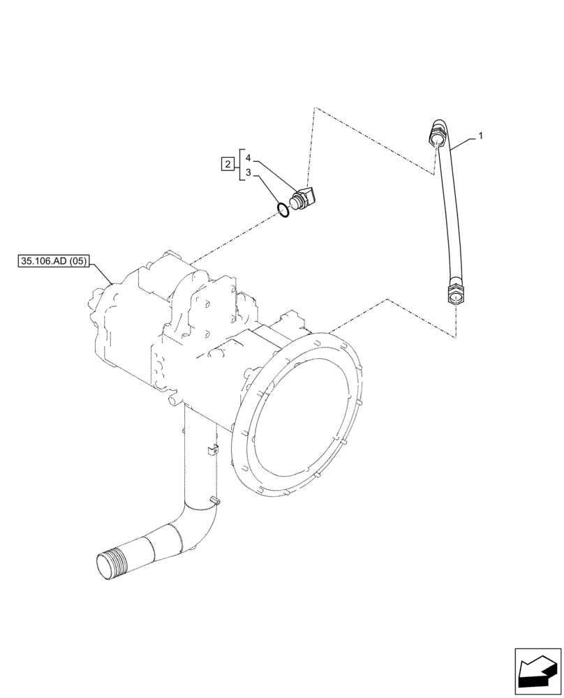 Схема запчастей Case CX350D LC - (35.106.AO[03]) - VAR - 461863 - VARIABLE DELIVERY HYDRAULIC PUMP, LINES, CLAMSHELL BUCKET, ROTATION, W/ ELECTRICAL PROPORTIONAL CONTROL (35) - HYDRAULIC SYSTEMS