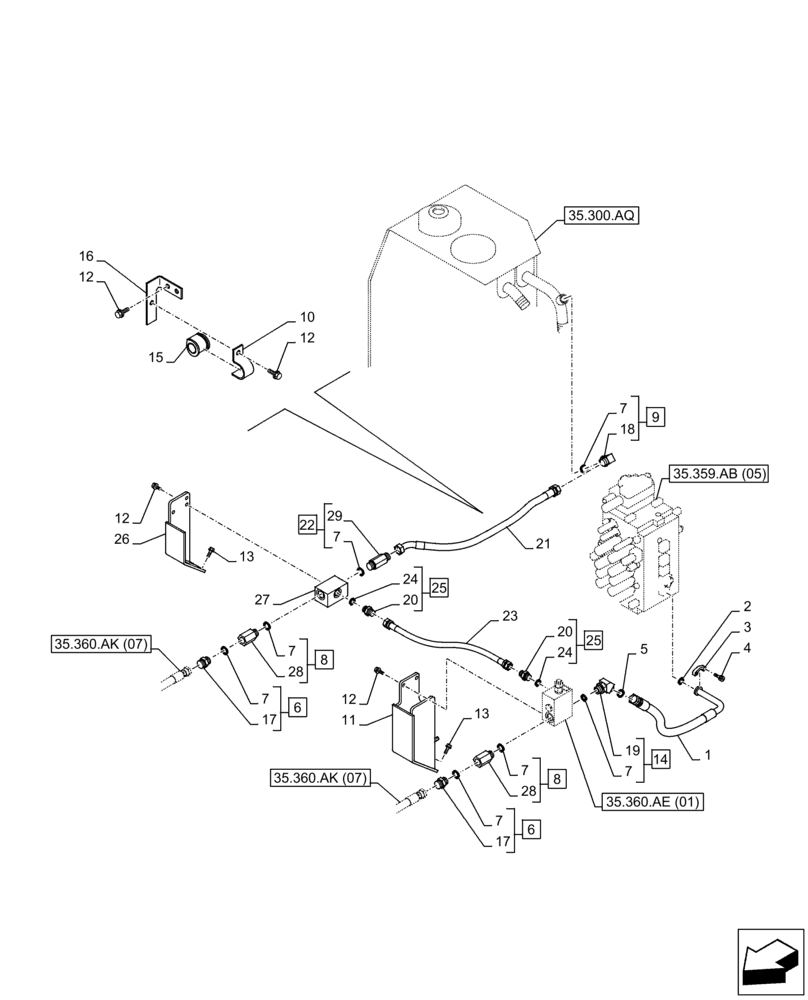 Схема запчастей Case CX350D LC - (35.360.AB[01]) - VAR - 461865 - HAMMER CIRCUIT, LINE, W/ ELECTRICAL PROPORTIONAL CONTROL (35) - HYDRAULIC SYSTEMS