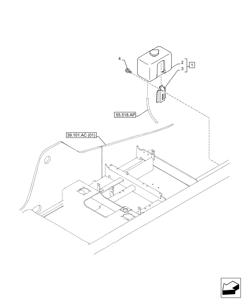 Схема запчастей Case CX350D LC - (55.518.AT) - WINDSHIELD WASH RESERVOIR (55) - ELECTRICAL SYSTEMS