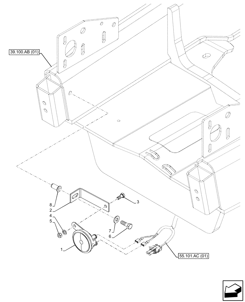 Схема запчастей Case 590SN - (55.408.AG[01]) - HORN (55) - ELECTRICAL SYSTEMS