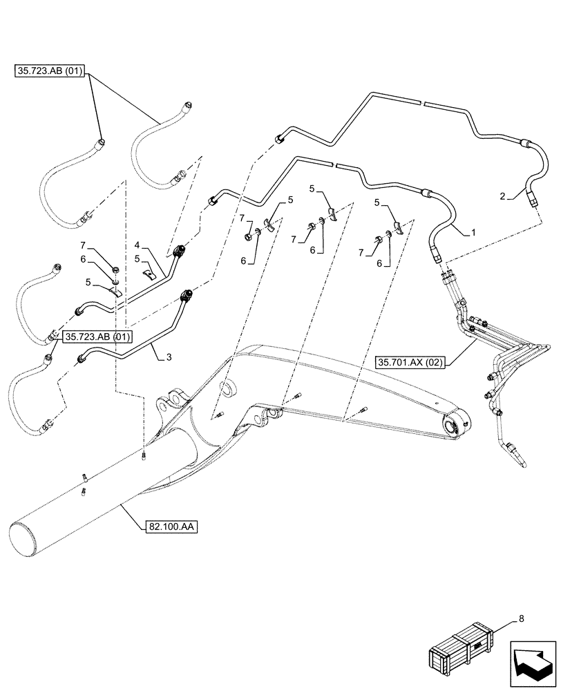 Схема запчастей Case 580SN - (35.723.AB[03]) - BUCKET, CYLINDER, LINE (35) - HYDRAULIC SYSTEMS