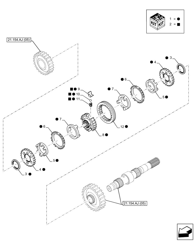 Схема запчастей Case 580N EP - (21.154.AG[01]) - VAR - 423058 - TRANSMISSION, POWERSHUTTLE, SYNCHRONIZER, 2WD (21) - TRANSMISSION