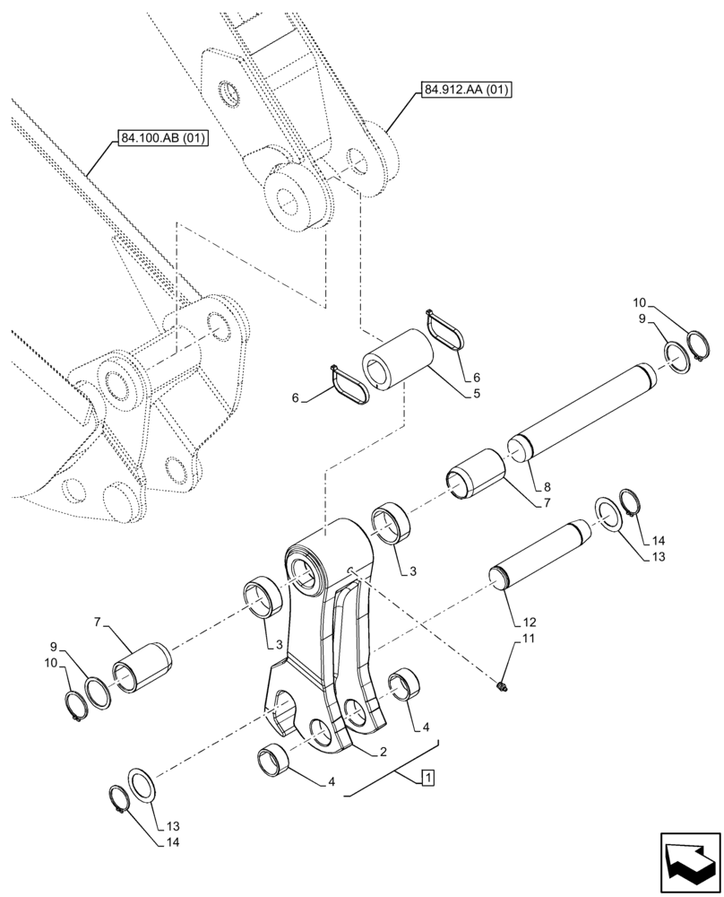 Схема запчастей Case 590SN - (84.100.AP[01]) - BACKHOE BUCKET, MECH. COUPLER, STANDARD DIPPER, LINK 15FT/457MM (84) - BOOMS, DIPPERS & BUCKETS