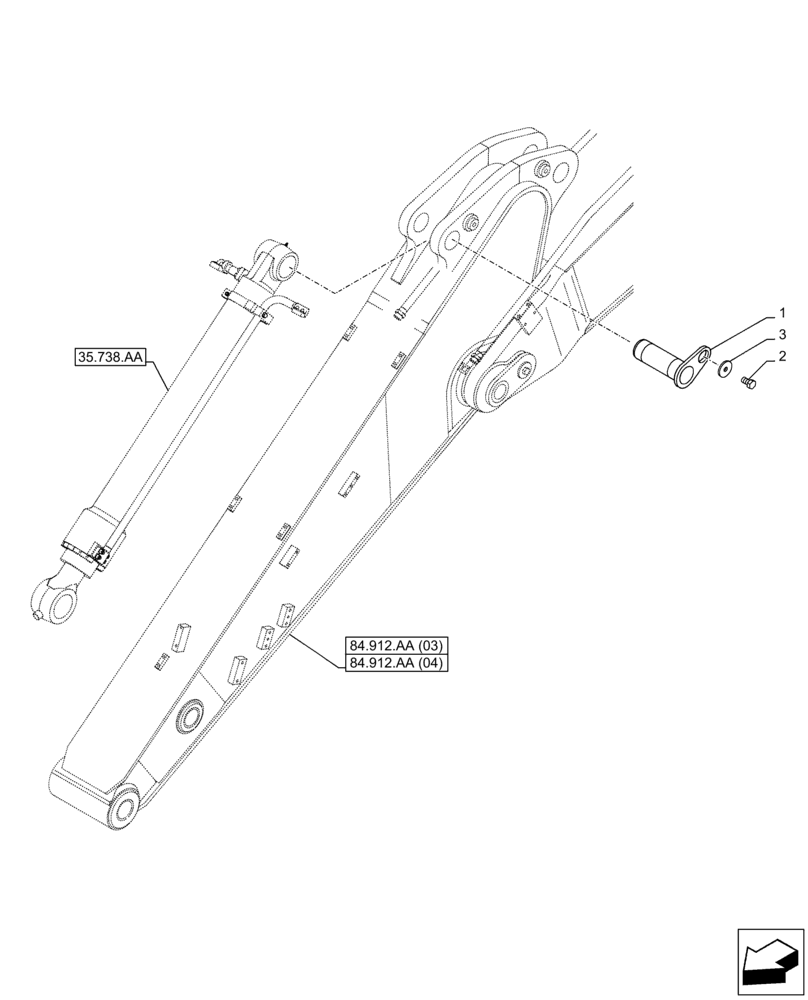 Схема запчастей Case CX350D LC - (84.100.AQ[02]) - VAR - 461546, 481243 - BUCKET CYLINDER, PIN (ARM L=2.65M) (84) - BOOMS, DIPPERS & BUCKETS