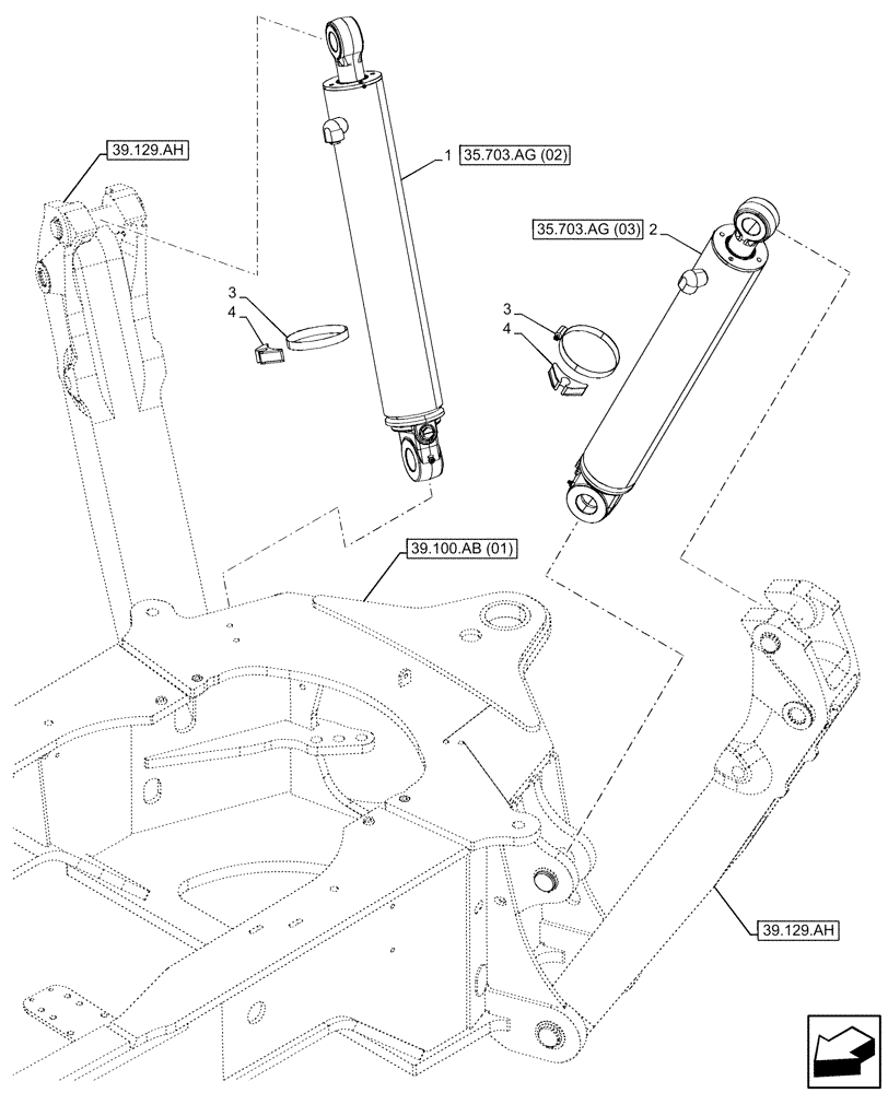 Схема запчастей Case 580N EP - (35.703.AG[01]) - STABILIZER CYLINDER (35) - HYDRAULIC SYSTEMS