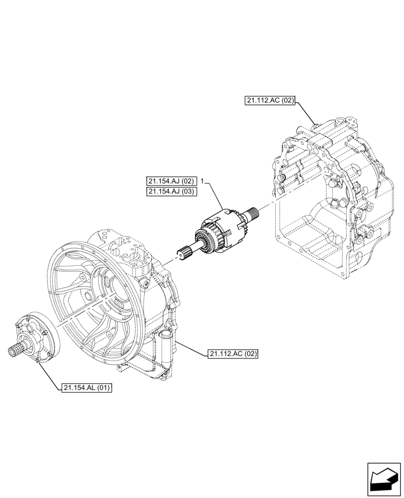 Схема запчастей Case 580N EP - (21.154.AJ[01]) - VAR - 423058 - TRANSMISSION, POWERSHUTTLE, DRIVE SHAFT, 2WD (21) - TRANSMISSION