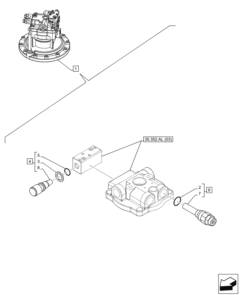 Схема запчастей Case CX350D LC - (35.352.AO) - SWING REDUCTION UNIT, RELIEF VALVE (35) - HYDRAULIC SYSTEMS