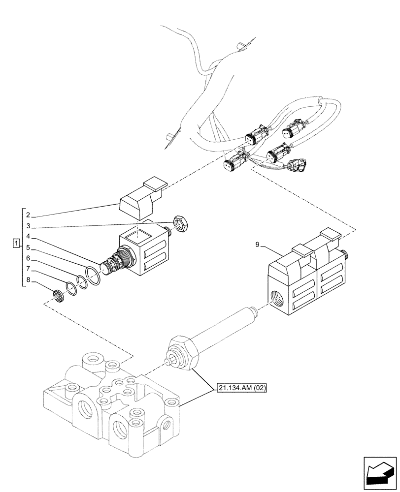 Схема запчастей Case 590SN - (55.024.AH[01]) - VAR - 423058, 423059 - TRANSMISSION, POWERSHUTTLE, SOLENOID VALVE (55) - ELECTRICAL SYSTEMS