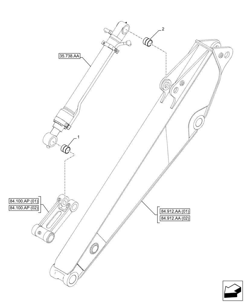 Схема запчастей Case CX250D LC - (84.100.AM[02]) - VAR - 461548, 781149, 781178 - BUCKET CYLINDER, BUSHING (84) - BOOMS, DIPPERS & BUCKETS