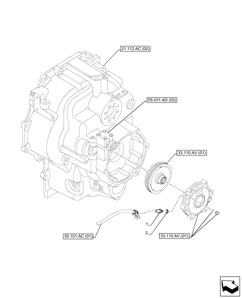 Схема запчастей Case 590SN - (55.031.AE[01]) - VAR - 423058, 423059, 423060, 423061 - TRANSMISSION, PARKING BRAKE, PRESSURE SWITCH (55) - ELECTRICAL SYSTEMS