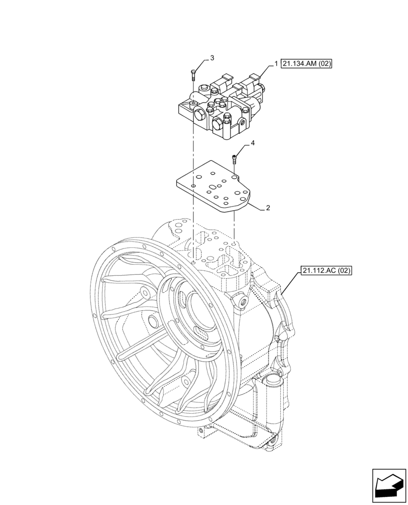 Схема запчастей Case 580N EP - (21.134.AM[01]) - VAR - 423058 -TRANSMISSION, POWERSHUTTLE, CONTROL VALVE, 2WD (21) - TRANSMISSION