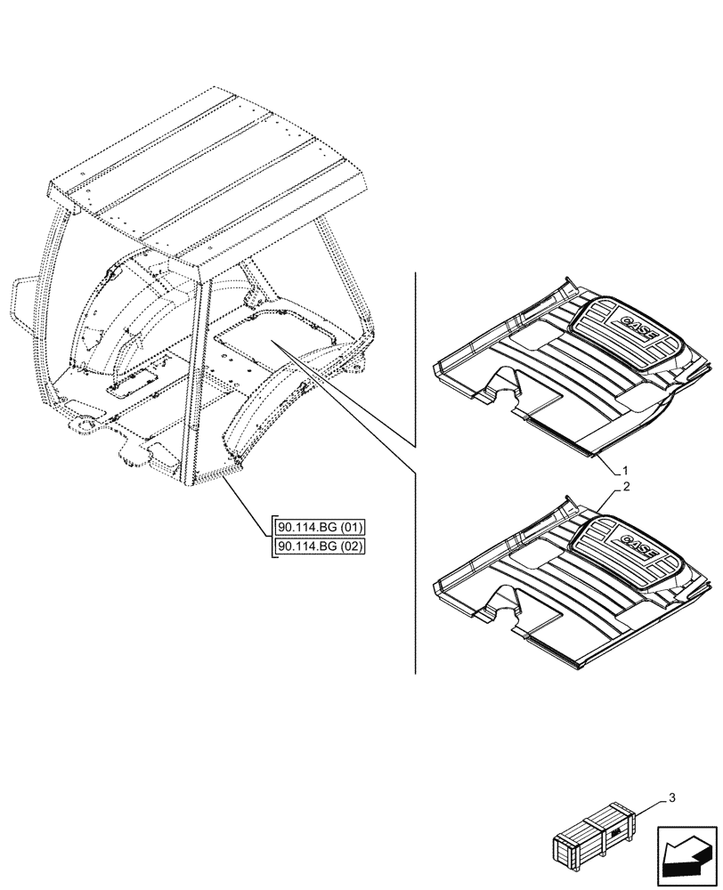 Схема запчастей Case 590SN - (90.110.BD[02]) - VAR - 423000 - CANOPY, FLOOR MAT (90) - PLATFORM, CAB, BODYWORK AND DECALS