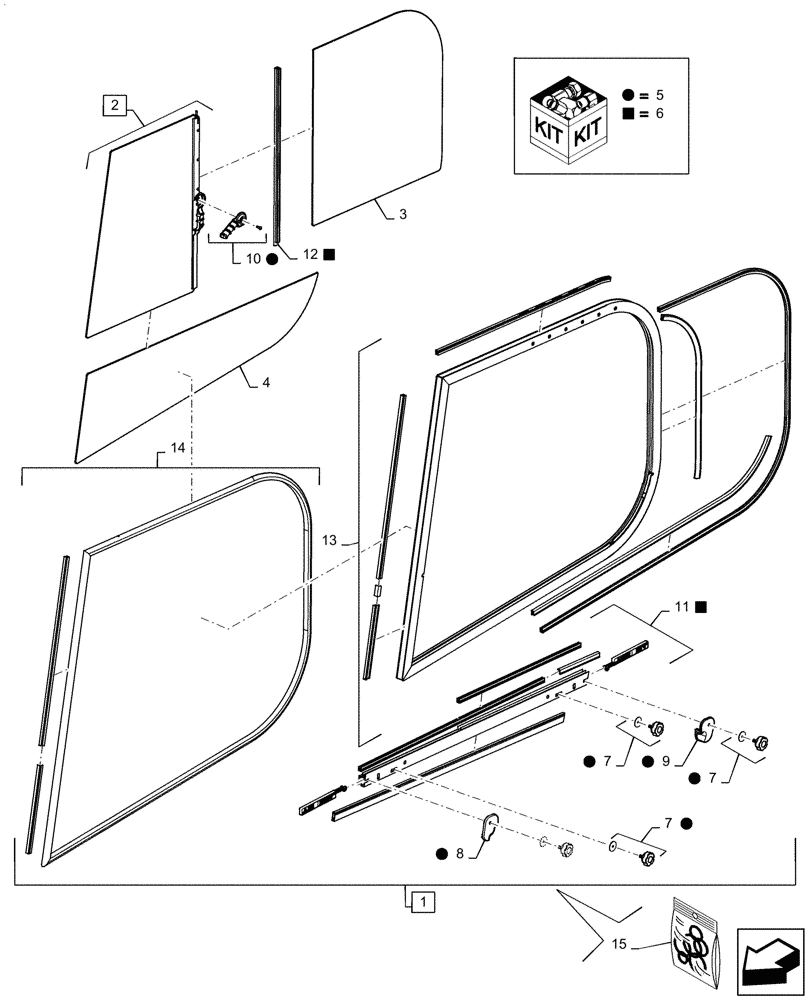 Схема запчастей Case SR270 - (90.156.010[02]) - RH, CAB GLASS (90) - PLATFORM, CAB, BODYWORK AND DECALS