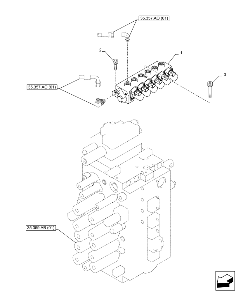 Схема запчастей Case CX350D LC - (35.357.AJ) - STD + VAR - 461558 - MAIN, SOLENOID VALVE, CONTROL PATTERN SELECTION (35) - HYDRAULIC SYSTEMS