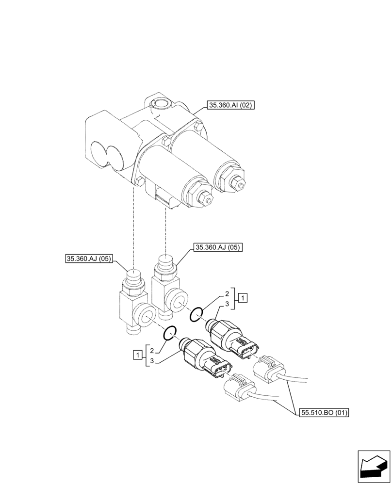 Схема запчастей Case CX350D LC - (55.425.AT[03]) - VAR - 461871 - PRESSURE SENSOR, AUXILIARY CIRCUIT, SHEARS, W/ ELECTRICAL PROPORTIONAL CONTROL (55) - ELECTRICAL SYSTEMS