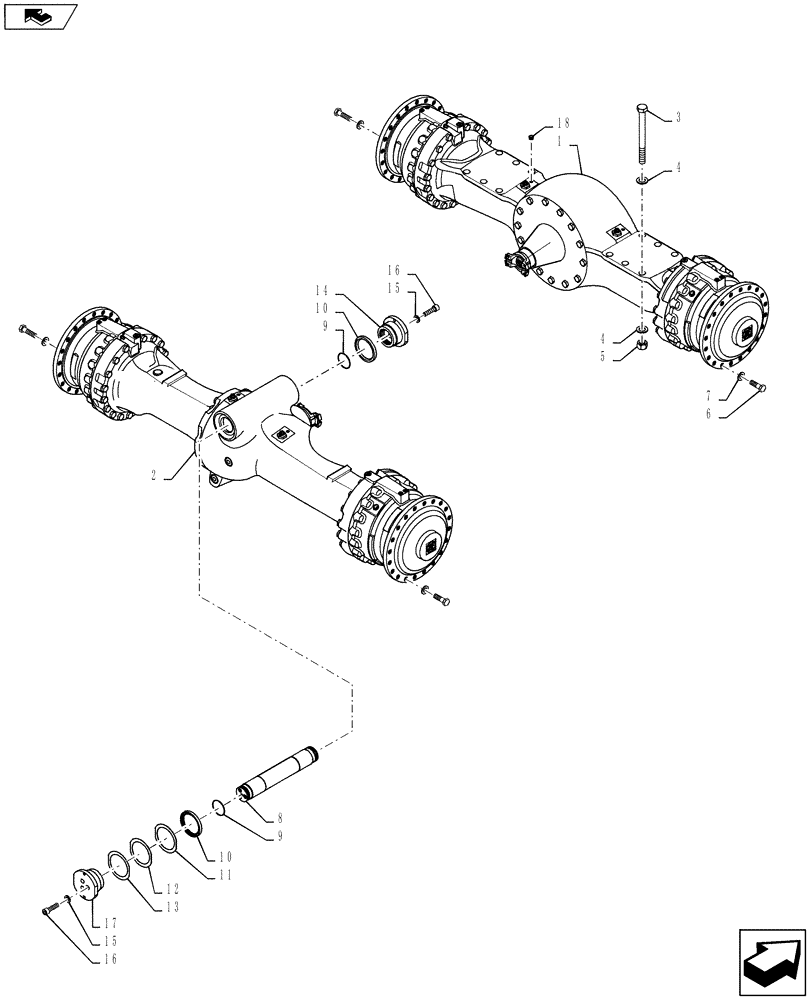 Схема запчастей Case 721F - (25.100.AV[01]) - AXLE, FRONT AND REAR, MOUNTING, LIMITED SLIP (25) - FRONT AXLE SYSTEM