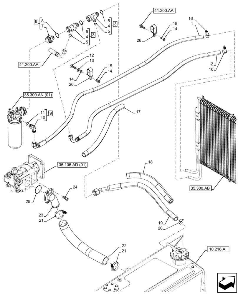 Схема запчастей Case 580N EP - (35.106.AO[01]) - OIL PUMP & LINES, FITTING (35) - HYDRAULIC SYSTEMS