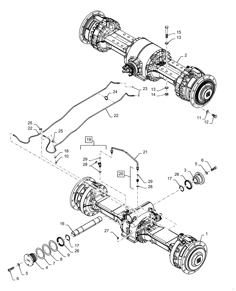 Схема запчастей Case 721F - (25.102.AE) - STANDARD FRONT AND REAR AXLE INSTALLATION (25) - FRONT AXLE SYSTEM