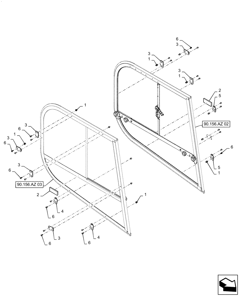 Схема запчастей Case SR250 - (90.156.AZ[01]) - SIDE WINDOW ASSY (ALL CASE) (90) - PLATFORM, CAB, BODYWORK AND DECALS