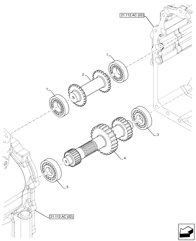 Схема запчастей Case 580N EP - (21.154.AJ[04]) - VAR - 423058 - TRANSMISSION, POWERSHUTTLE, DRIVE SHAFT, DRIVEN SHAFT, 2WD (21) - TRANSMISSION