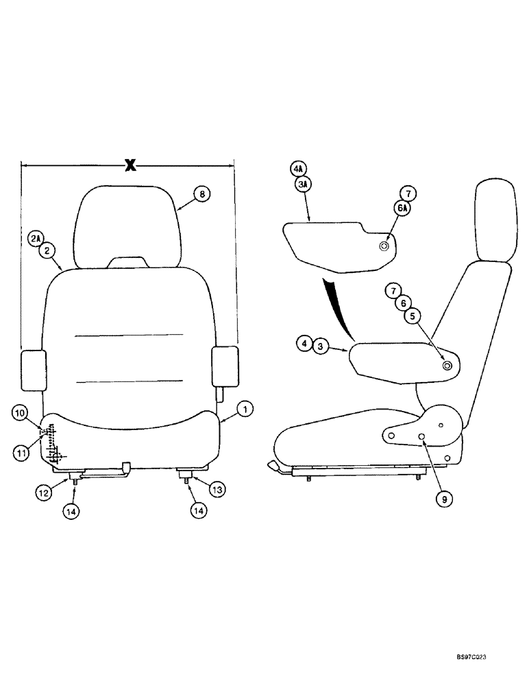 Схема запчастей Case 9010B - (9-042) - 159525A1 AND 165553A1 OPERATOR’S SEATS, PRIOR TO P.I.N. DAC0102123, W/OUT CASE LOGO ON BACK CUSHION* (09) - CHASSIS