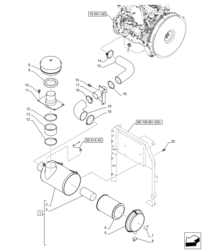 Схема запчастей Case CX350D LC - (10.202.AB) - AIR CLEANER (10) - ENGINE