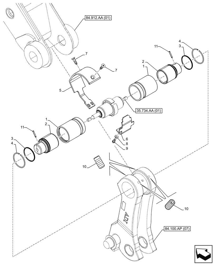 Схема запчастей Case 580SN - (84.100.AP[09]) - VAR - 442017 - BACKHOE BUCKET, HYDRAULIC COUPLER (84) - BOOMS, DIPPERS & BUCKETS