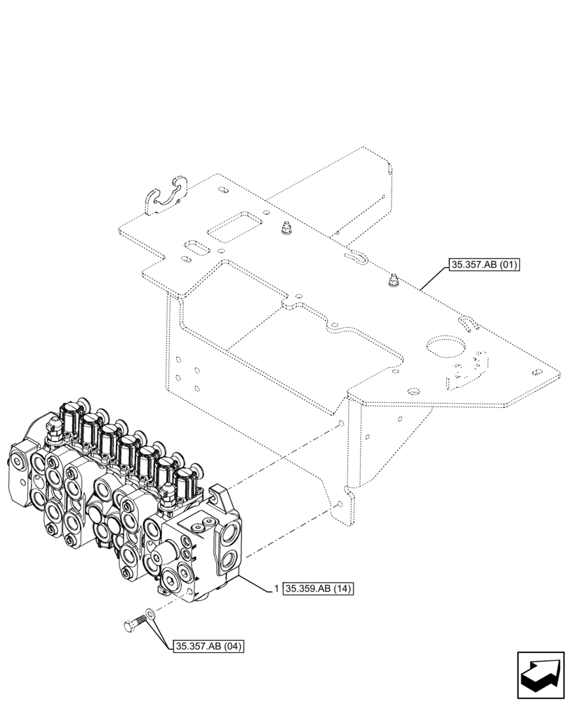 Схема запчастей Case 590SN - (35.359.AB[10]) - BACKHOE CONTROL VALVE, 7-SPOOL, MOUNTING PARTS, STANDARD DIPPER, W/ PILOT CONTROLS (35) - HYDRAULIC SYSTEMS