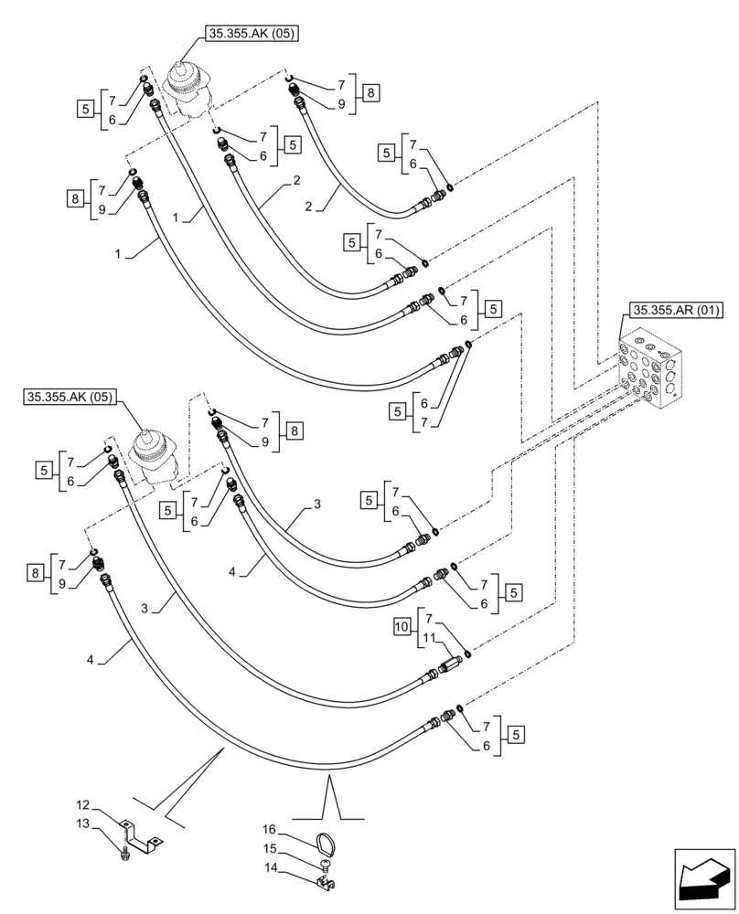 Схема запчастей Case CX350D LC - (35.355.AC[01]) - JOYSTICK, HYDRAULIC LINE, CONTROL VALVE (35) - HYDRAULIC SYSTEMS