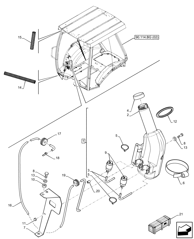 Схема запчастей Case 590SN - (55.518.AP[02]) - VAR - 423000 - DELUXE, CANOPY, WINDSHIELD WASH RESERVOIR (55) - ELECTRICAL SYSTEMS