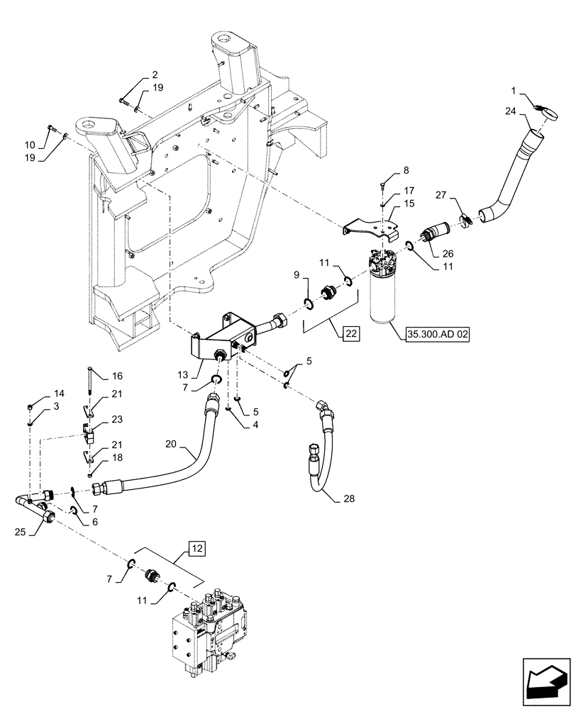 Схема запчастей Case 721F - (35.300.AD[01]) - HYDRAULIC RESERVOIR RETURN (35) - HYDRAULIC SYSTEMS