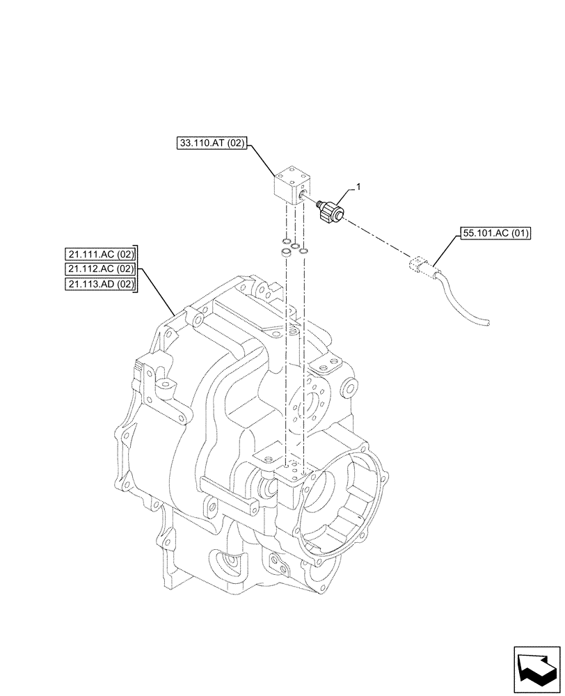 Схема запчастей Case 580SN WT - (55.031.AD) - VAR - 423058, 423059, 423060, 423061, 423062 - TRANSMISSION, PARKING BRAKE, SOLENOID (55) - ELECTRICAL SYSTEMS