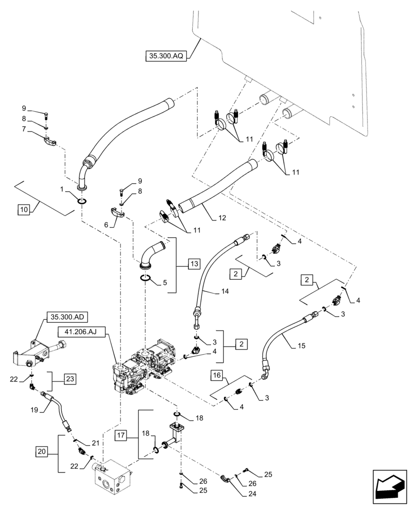 Схема запчастей Case 721F - (41.206.AJ[01]) - PRIORITY PUMP INSTALLATION (41) - STEERING