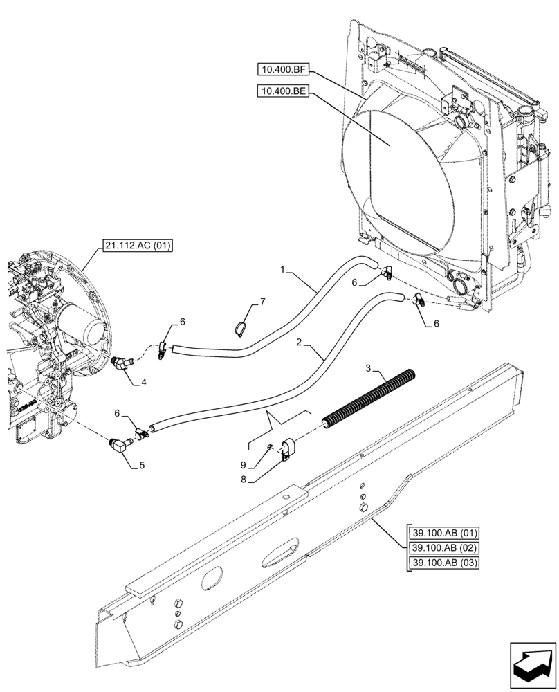 Схема запчастей Case 580N EP - (21.104.AL) - VAR - 423058, 423059 - TRANSMISSION, POWERSHUTTLE, OIL COOLER, LINE (21) - TRANSMISSION