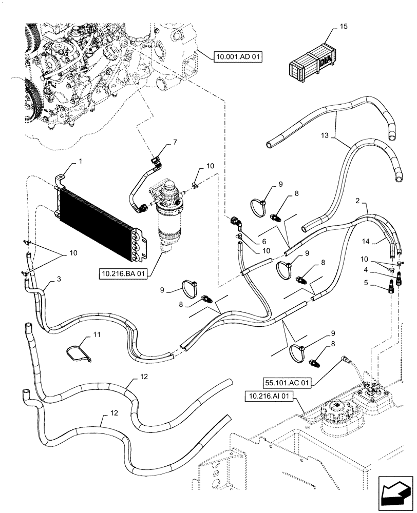 Схема запчастей Case 570N EP - (10.216.BA[03]) - FUEL LINES, HIGH AMBIENT (10) - ENGINE