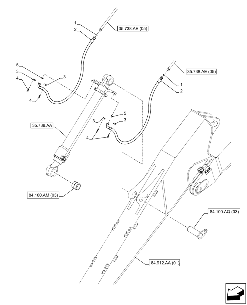 Схема запчастей Case CX350D LC - (35.738.AE[04]) - VAR - 781184 - BUCKET CYLINDER, LINES (ARM L=4.0M) (35) - HYDRAULIC SYSTEMS