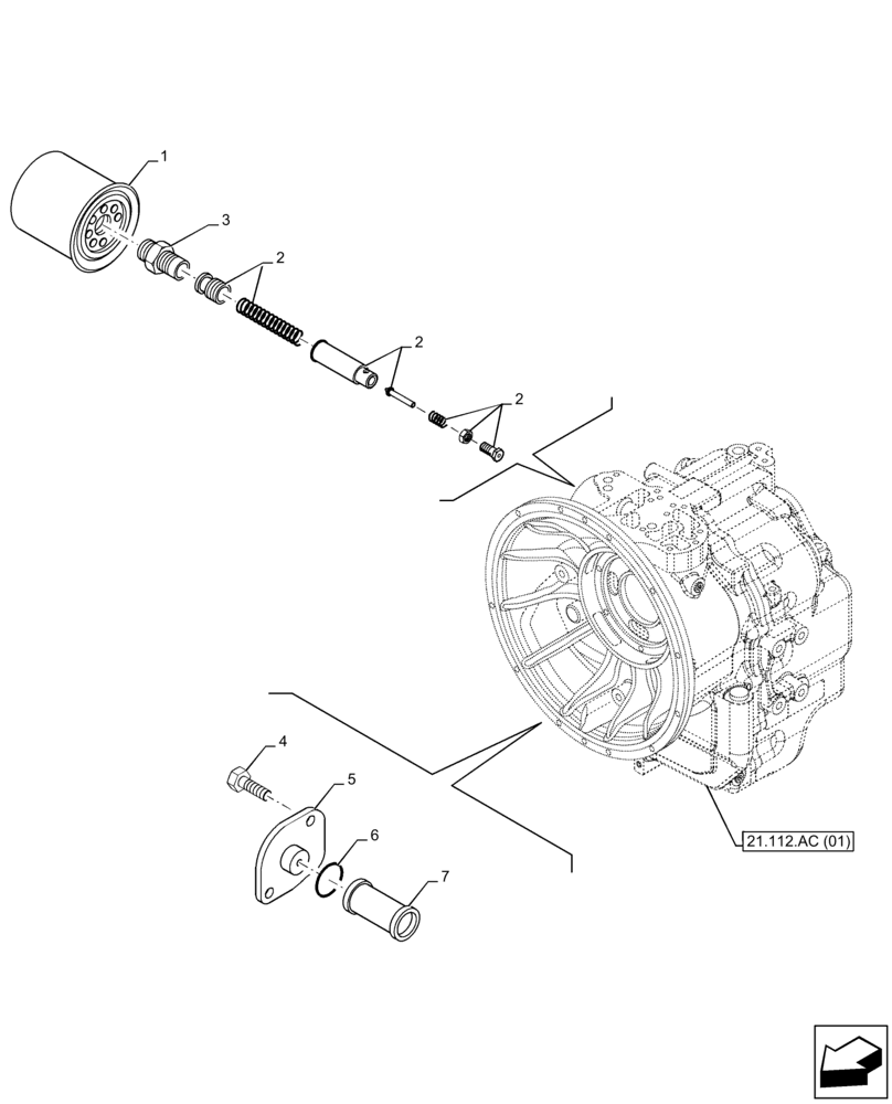 Схема запчастей Case 590SN - (21.104.AP) - VAR - 423058 - TRANSMISSION, POWERSHUTTLE, OIL FILTER, 2WD (21) - TRANSMISSION