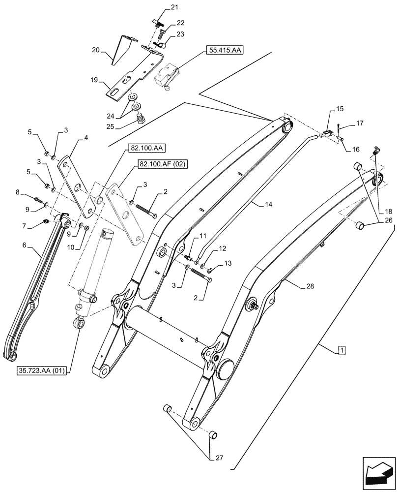 Схема запчастей Case 580N EP - (82.100.AF[01]) - FRONT LOADER, ARM - END S/N NGC729079 (82) - FRONT LOADER & BUCKET