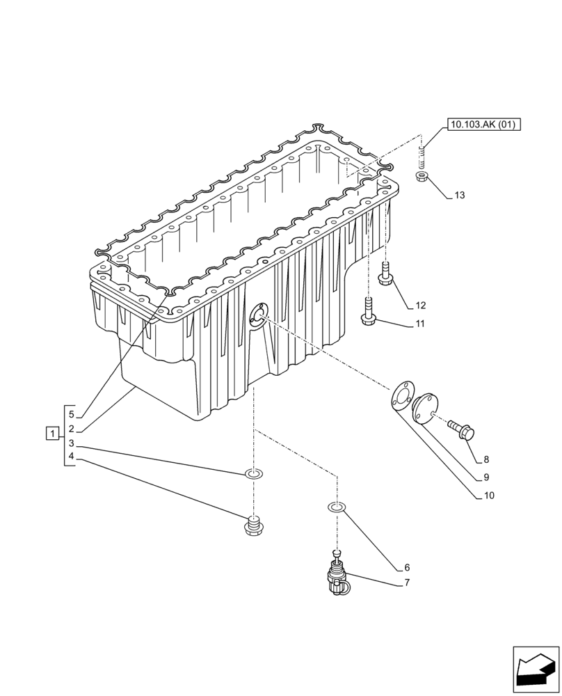 Схема запчастей Case AQ-6HK1XASS01-02 - (10.102.AP) - ENGINE OIL PAN (10) - ENGINE