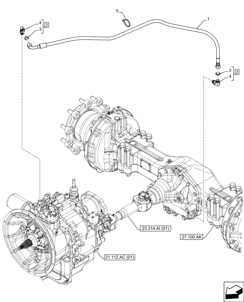 Схема запчастей Case 580SN - (27.106.AN[01]) - VAR - 423058, 423059 - TRANSMISSION, POWERSHUTTLE, DIFFERENTIAL LOCK, OIL, SUCTION PIPE (27) - REAR AXLE SYSTEM